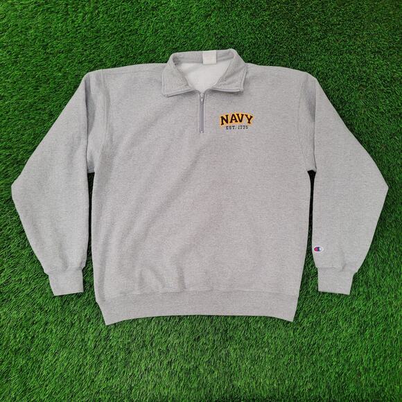Vintage Champion Navy 1/4 Zip Sweatshirt XL 24x28 Crop Y2K - Picture 1 of 16